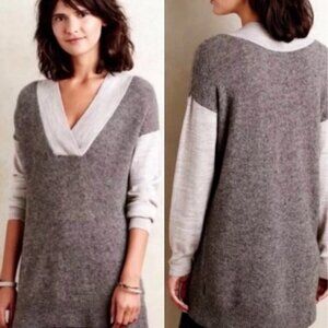 Anthropologie Alpaca Wool Boulders Grey V-Neck Knit Sweater Size XS Bohemian Top